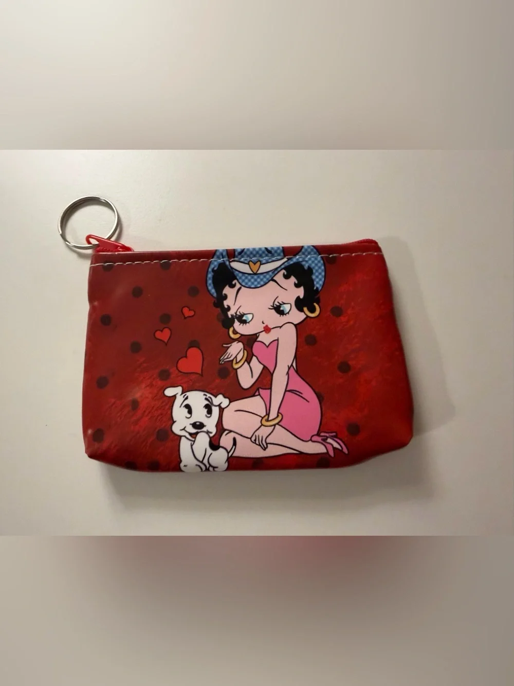 Source Unknown Red Cosmetic Coin Purse with Cartoon Girl and Puppy